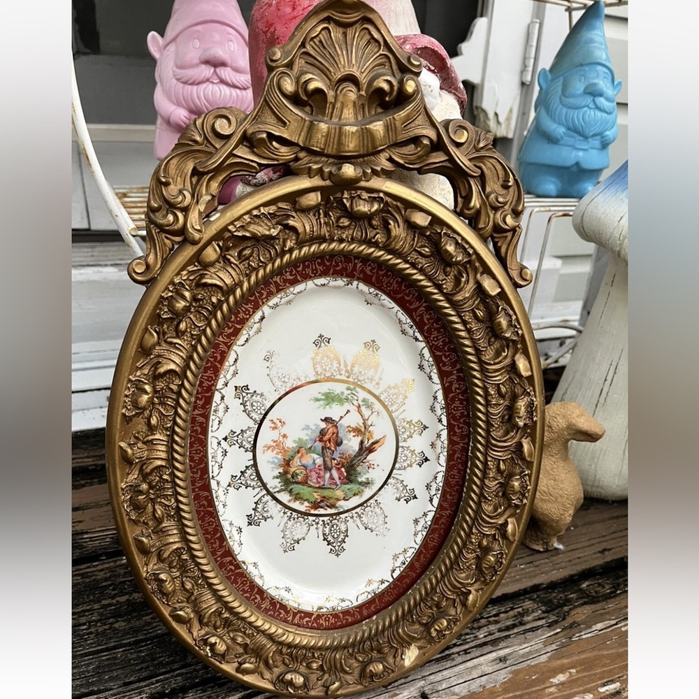2 Atlas China 22 Karat Gold Serving Plate Platter Wood Framed Art Tall Vintage - Picture 13 of 13
